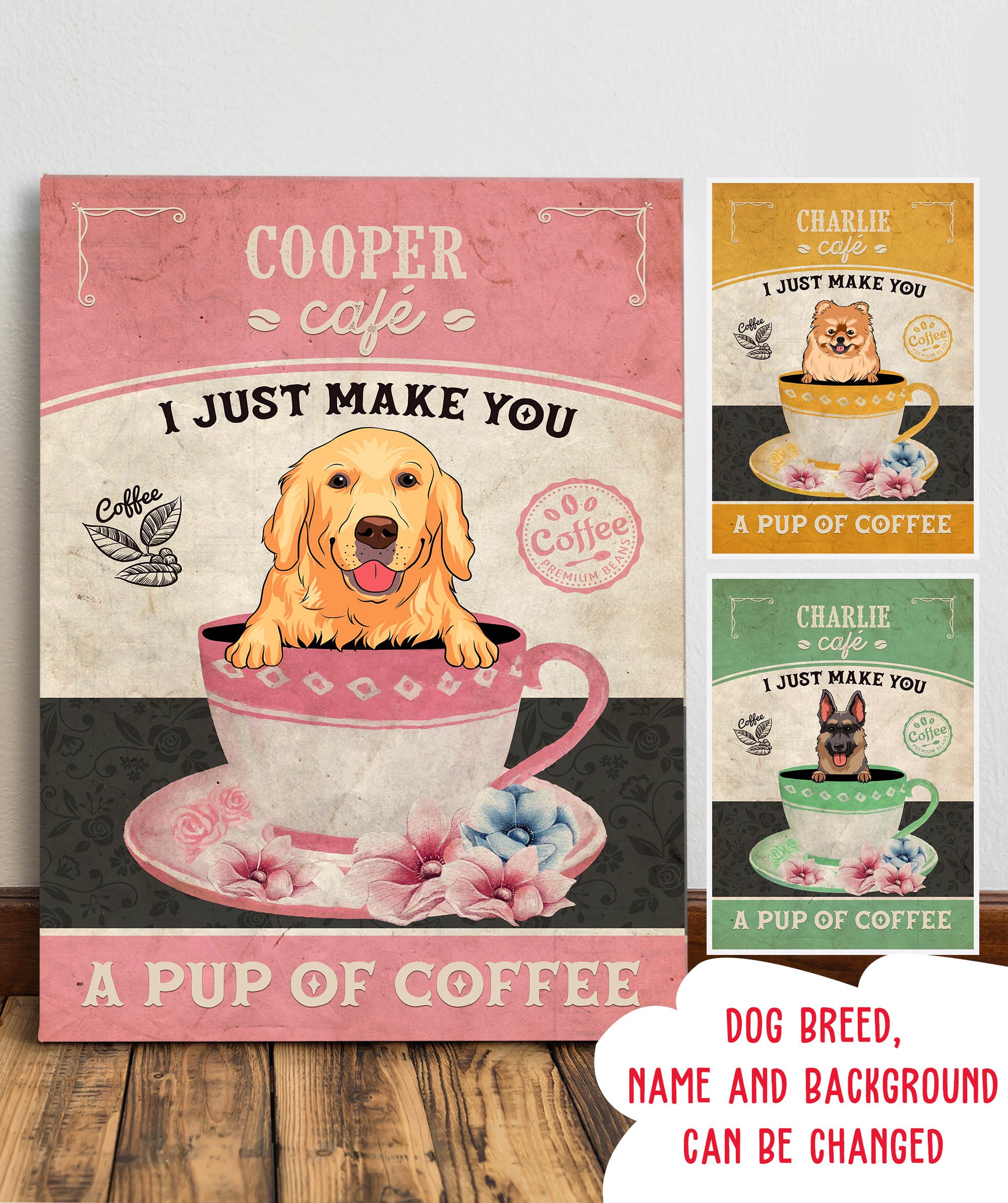 A Pup Of Coffee – Personalized Custom Canvas – Home Decor, Wall Art