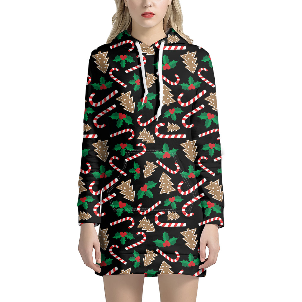 Christmas Cookie And Candy Pattern Print Women’S Pullover Hoodie Dress