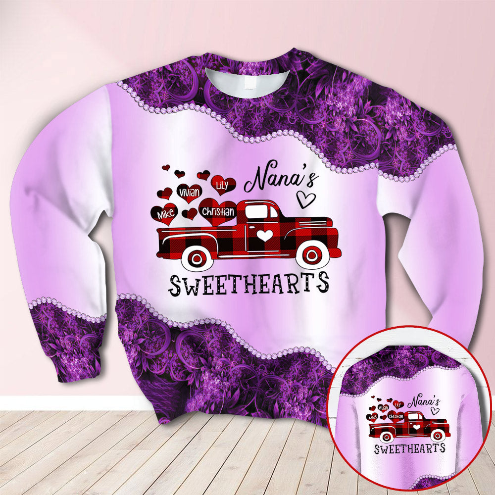 Personalized Nana’S Sweethearts Red Plaid Truck Purple All Over Print Shirts, 3D Hoodie, Sweatshirt, Shirt And Polo For Grandma Hn98 Trhn