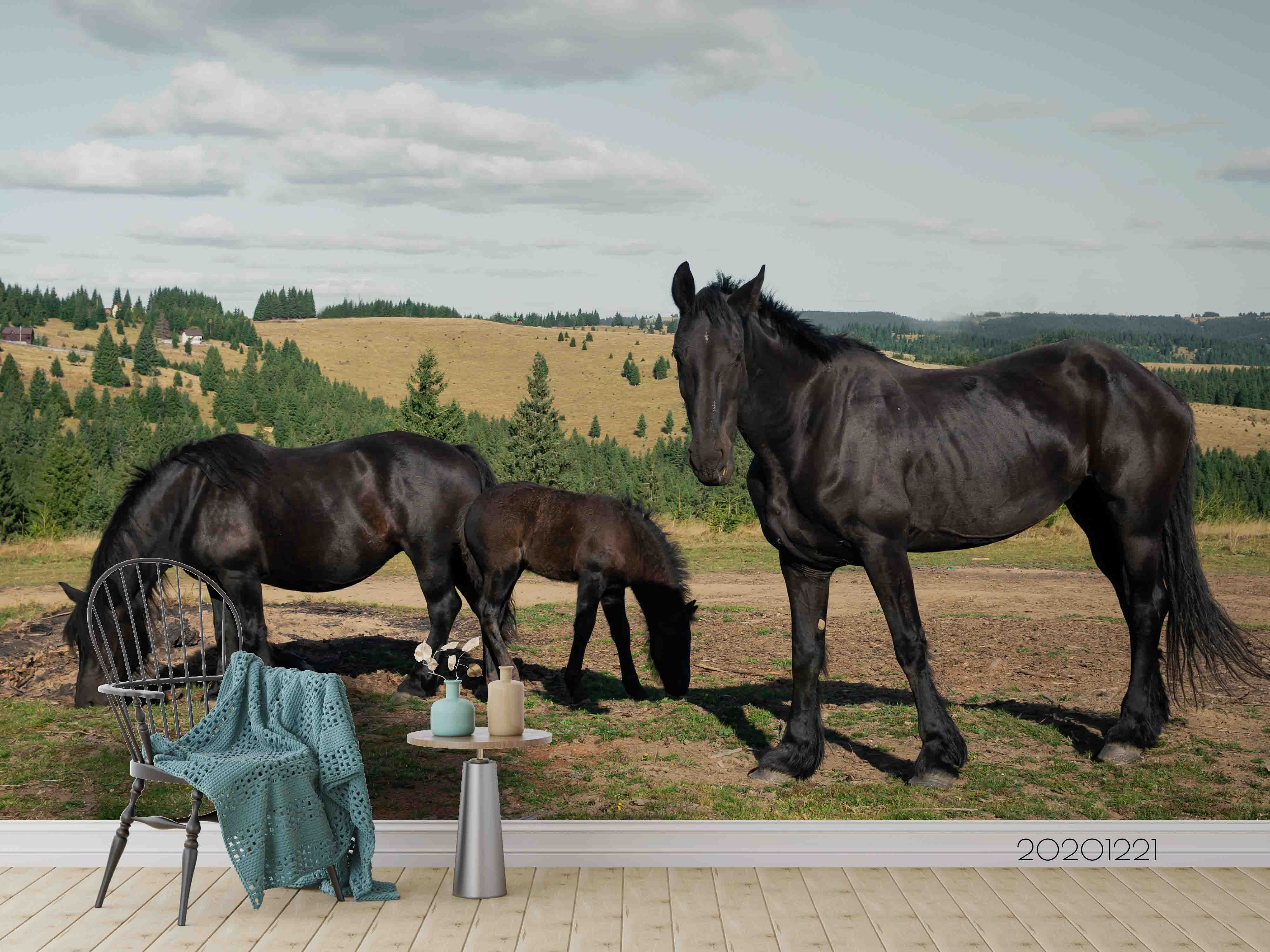 3D Animal Black Horse Wall Mural Wallpaper Lqh 82