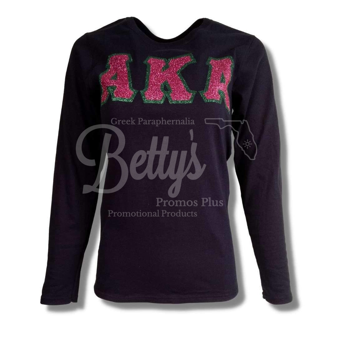 Alpha Kappa Alpha Aka Glitter Screen Printed Long Sleeve T-Shirt