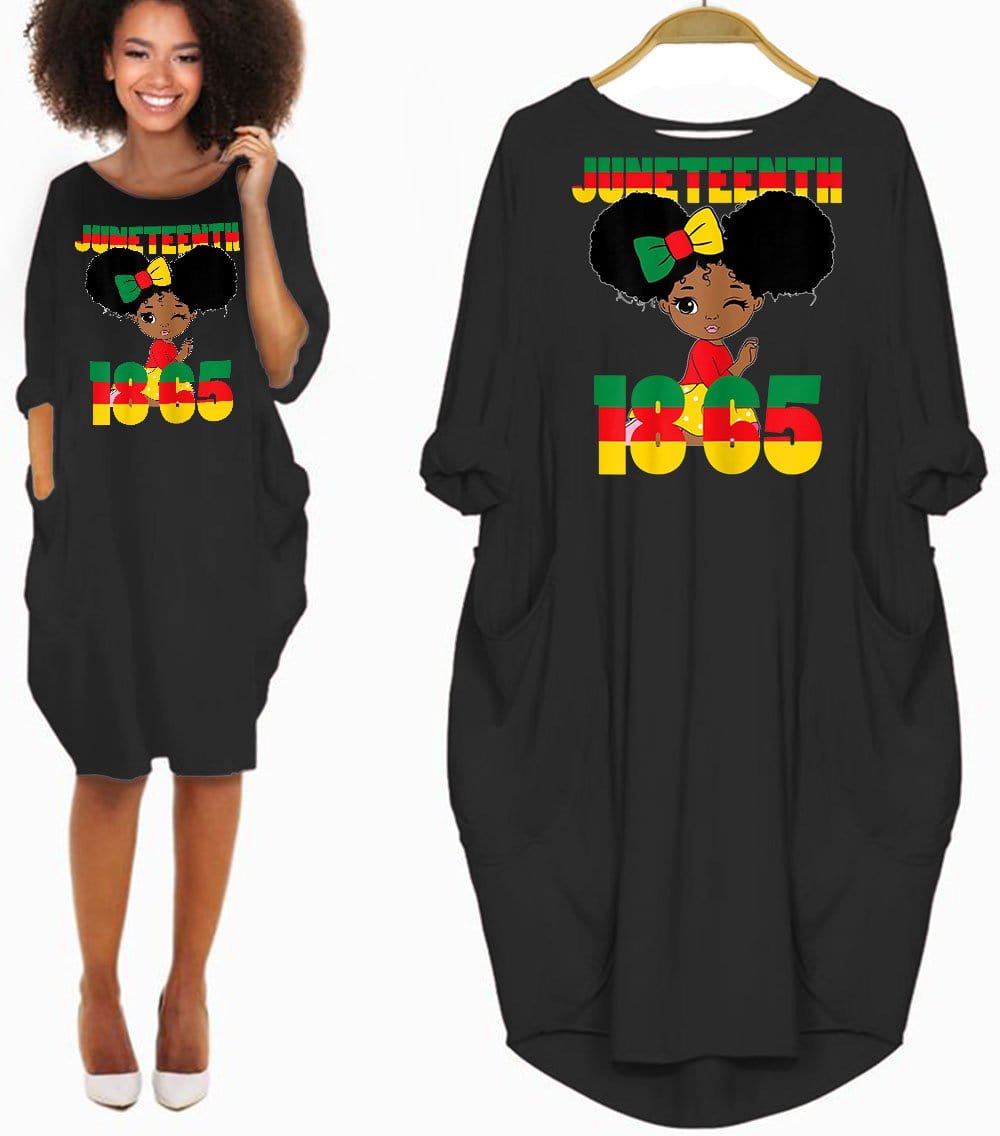 African Dresses Juneteenth Celebrating 1865 Black Girl Kids Beautiful Black Girl Long Sleeve Pocket Dress Afrocentric Dress Styles