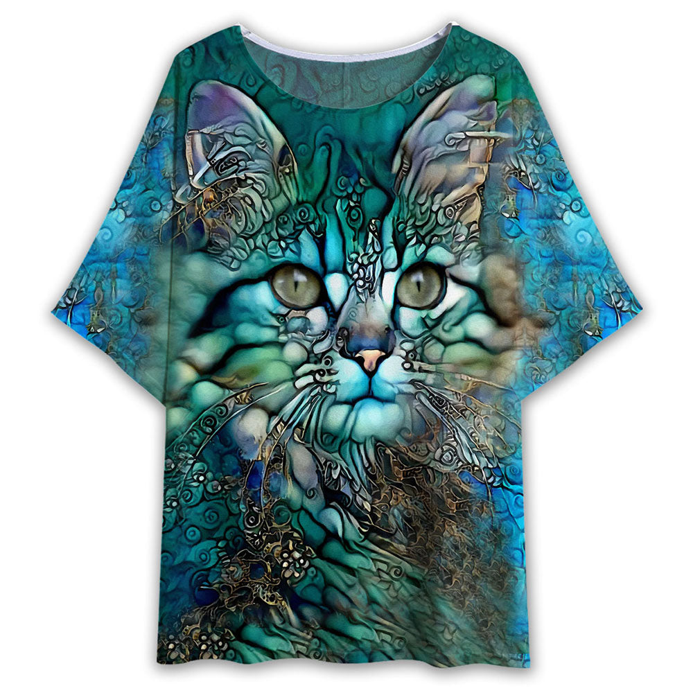 Cat Glass Art Style – Women’S T-Shirt With Bat Sleeve