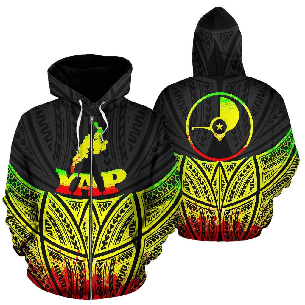 Yap Polynesian Zip-Up Hoodie Reggae Pride Map And Seal – Pacific Print Hoodie