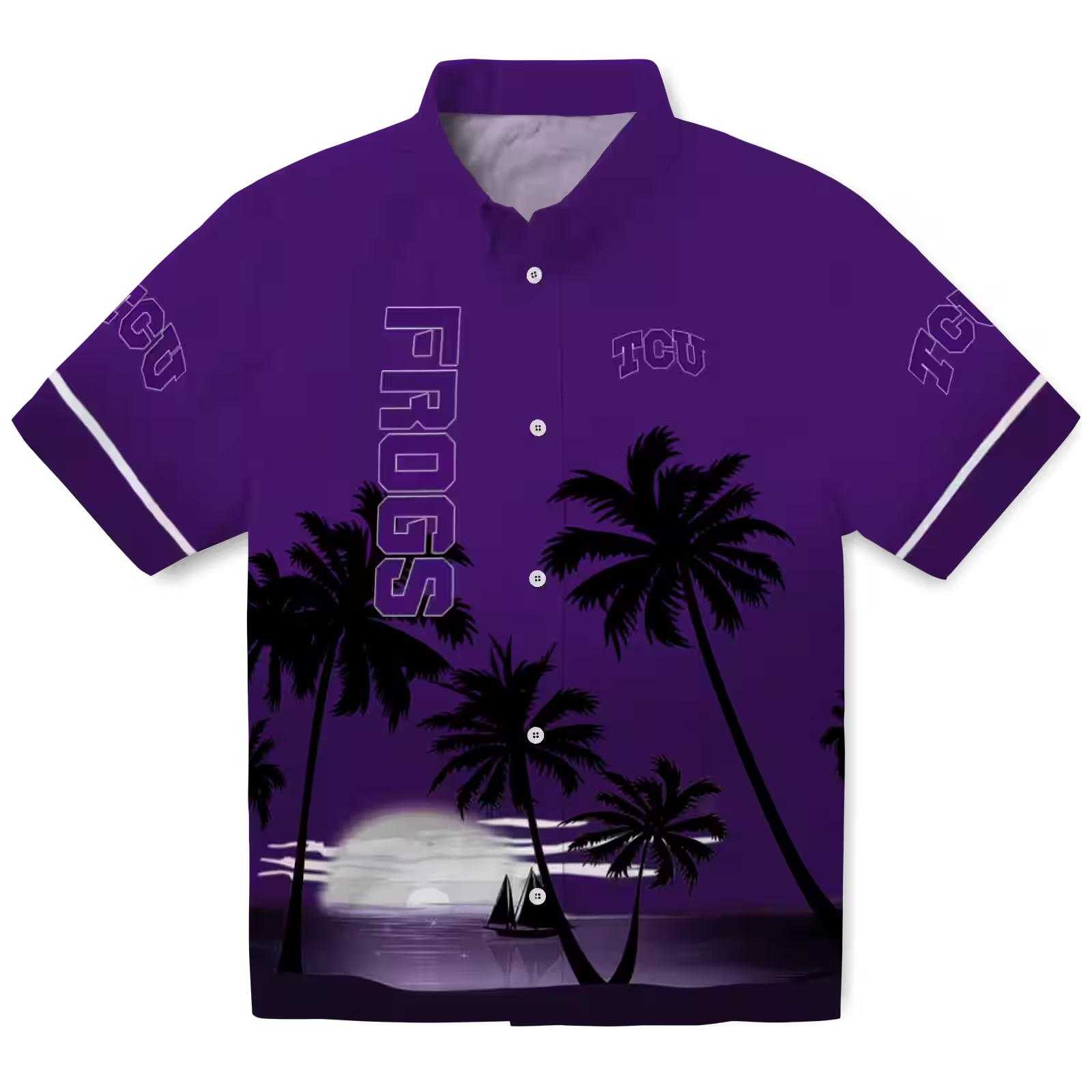 Tcu Horned Frogs Beach Sunset Purple Black Hawaiian Shirt