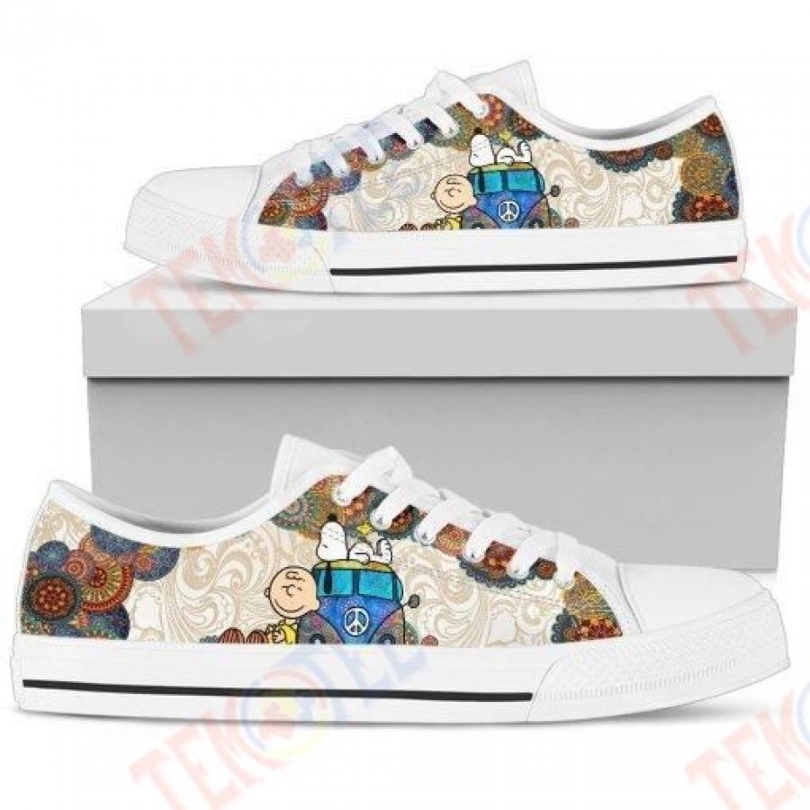 Mens Womens Snoopy On Vw Bus Low Top Shoes Custom Print Footwear Converse Sneakers TMT276