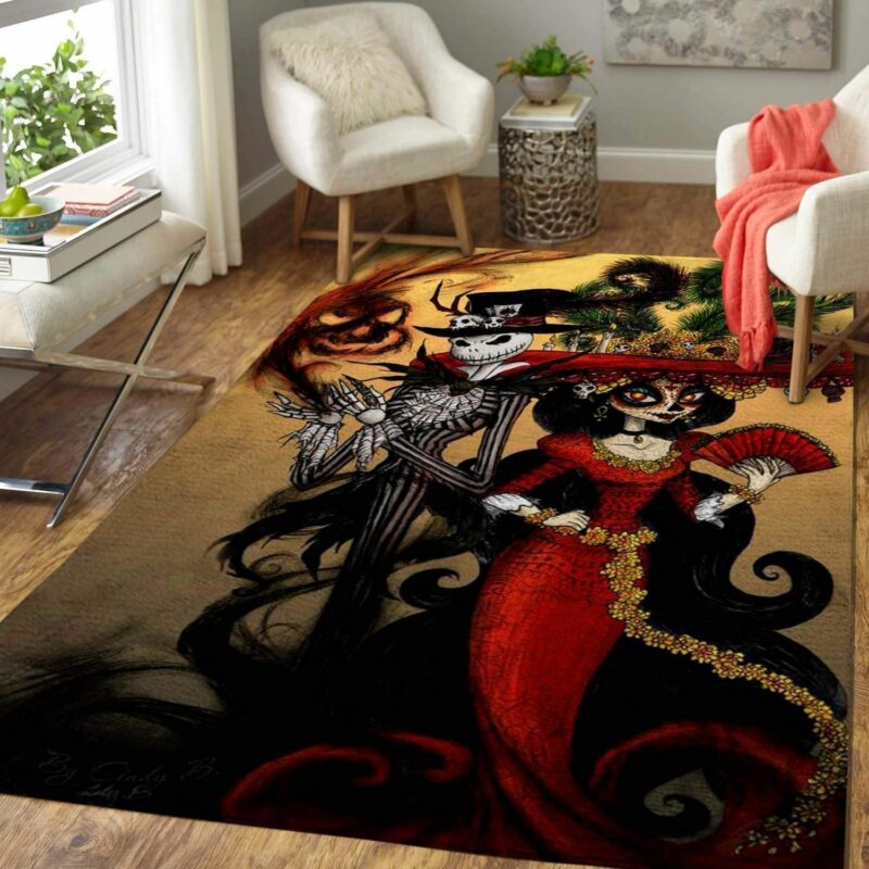 The Nightmare Before Christmas Gentleman Jack & Lady Sally Halloween Gift Area Rug Home Decor Homebeautyus Rug Regtangle Decor Home Decor – Snundi