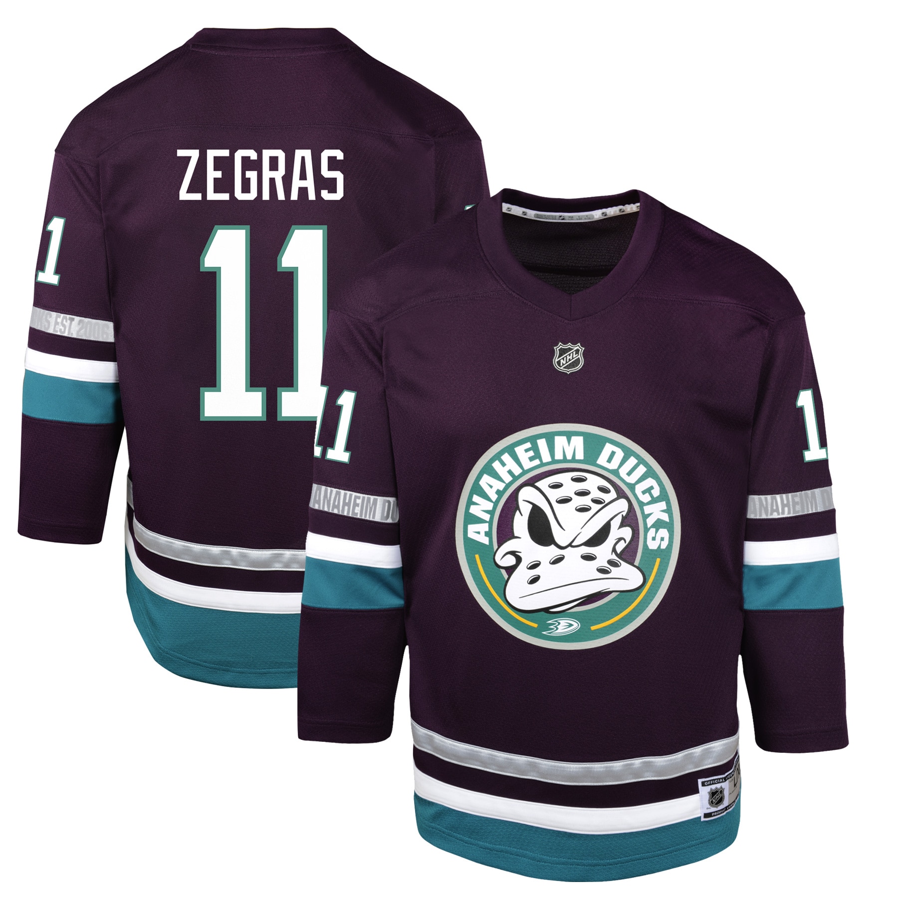 Trevor Zegras Anaheim Ducks Youth 30th Anniversary Replica Player Jersey  Purple