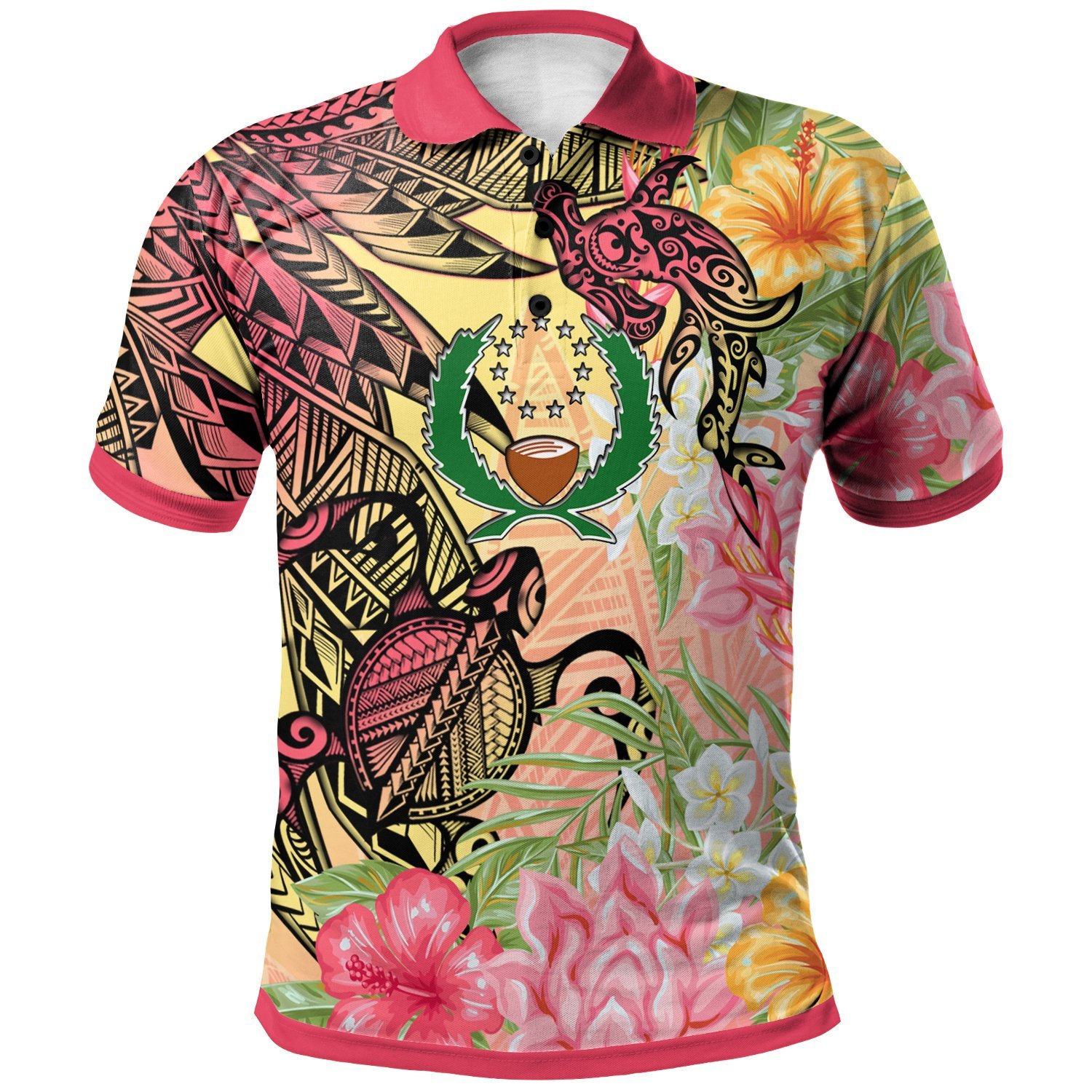 Pohnpei State Polo Shirt –  Flowers Tropical With Sea Animals – BN01