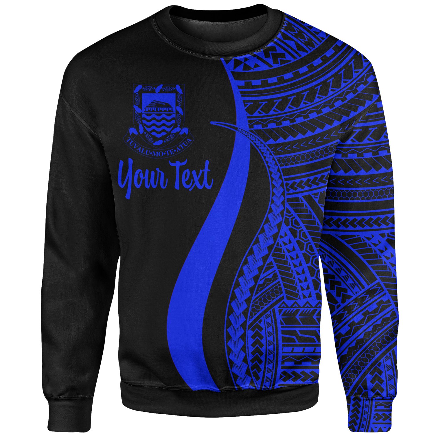 Tuvalu Custom Personalised Sweatshirt – Blue Polynesian Tentacle Tribal Pattern – BN11