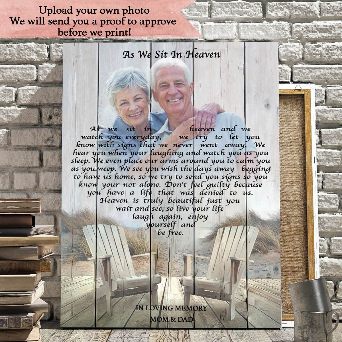 As We Sit In Heaven Background, Personalized Photo Memorial Poster Canvas, Gift For Family Gift for Remembrance Home Decor Wall Art Visual Art