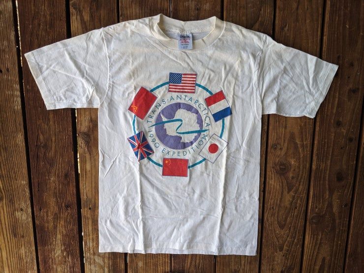 Vintage 1990 Trans Atlantic Expedition Flags Of The World Shirt