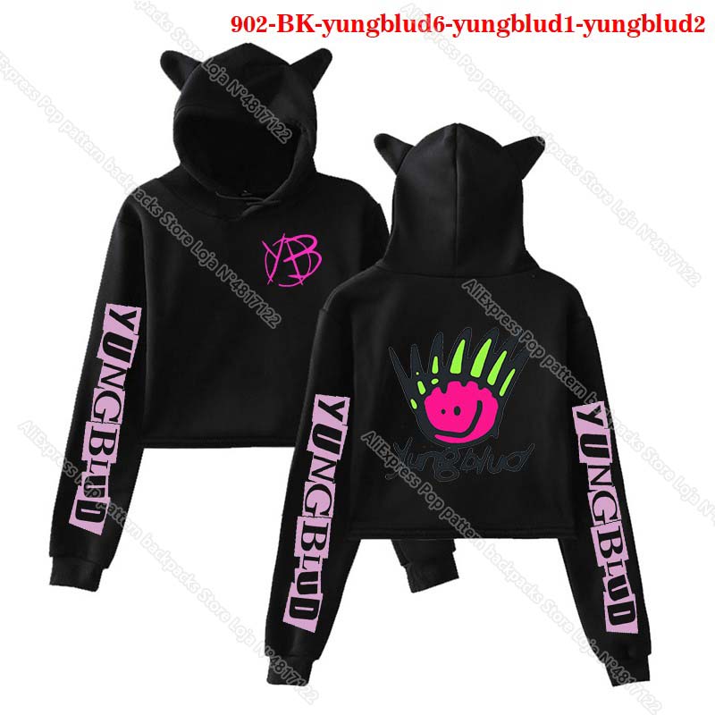 Cool Yungblud Hoodies for Women 4 Colors Girls Cat Ear Style Pink Pullovers Female Cat Crop Top Sweatshirt Harajuku Streetwear alx