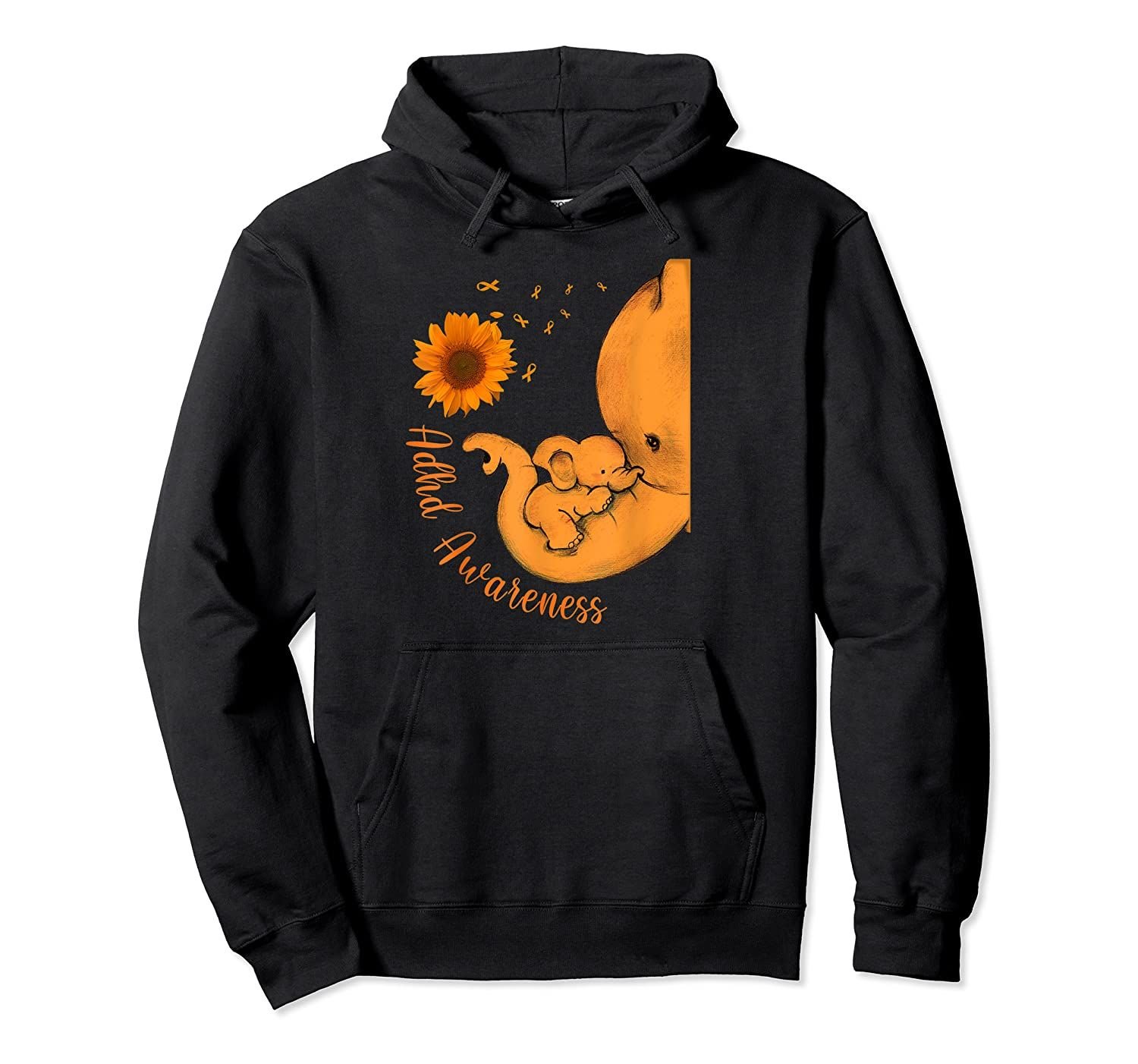 Sunflower Elephant Mom Orange Ribbon ADHD Awareness Pullover Hoodie, T-Shirt, Sweatshirt