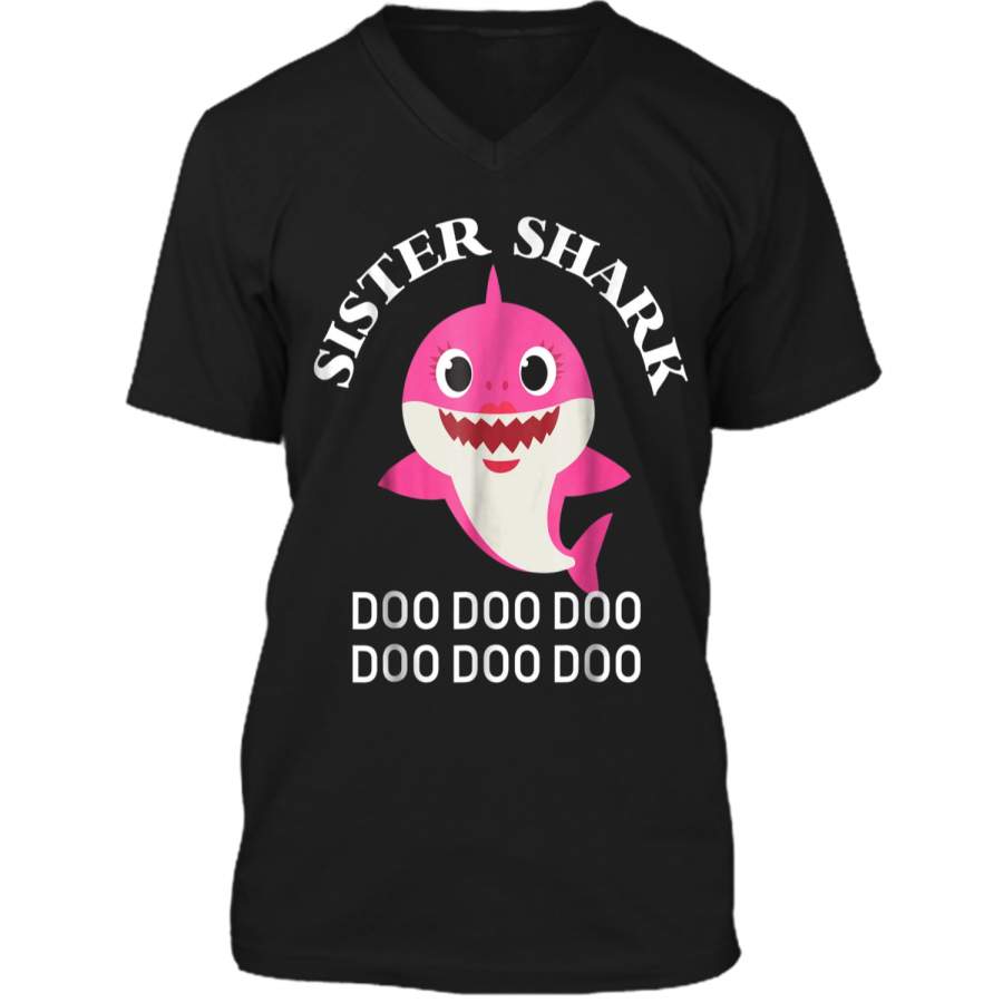 Sister Shark Doo Doo Doo Family Shark  Mens Printed V-Neck T