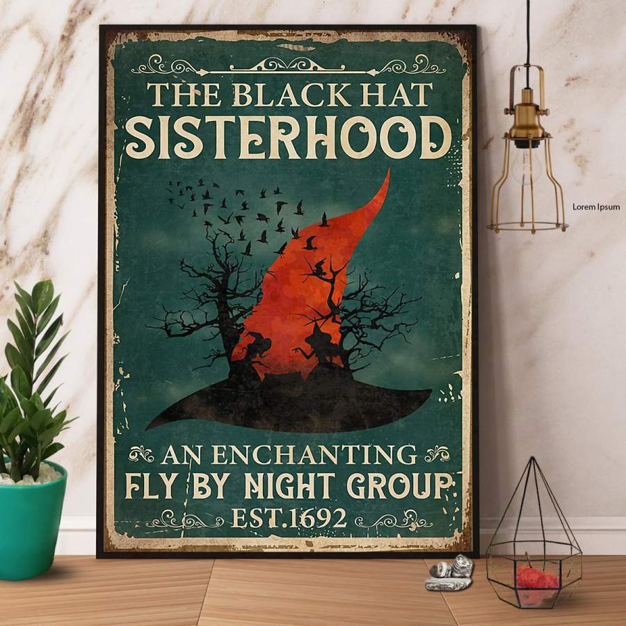 Witch The Black Hat Sisterhood Fly By Night Group Halloween Gift Paper Poster No Frame/ Wrapped Canvas Wall Decor Full Size