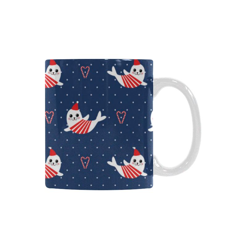 Cute sea lion seal christmas hat candy cane heart Classical White Mug (Fulfilled In US)