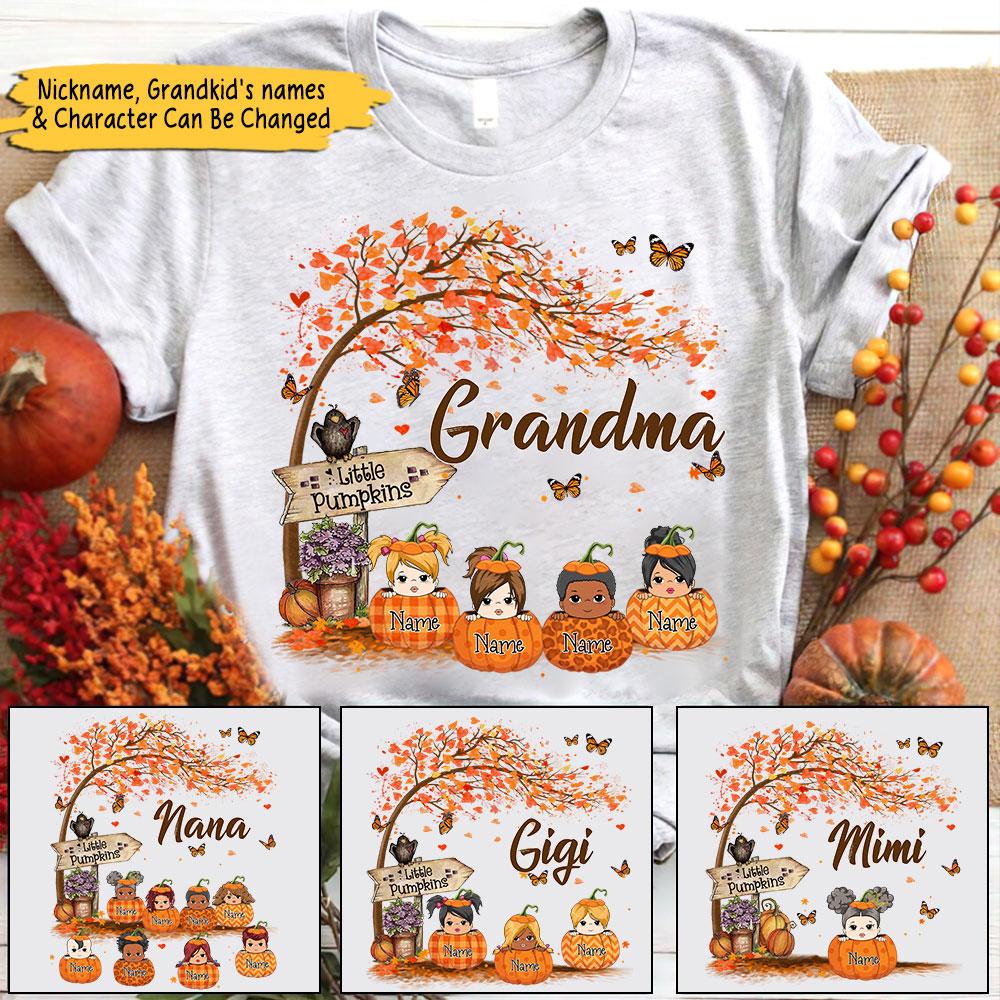 Nana’S Little Pumpkin Autumn Halloween Personalized Shirt For Grandma