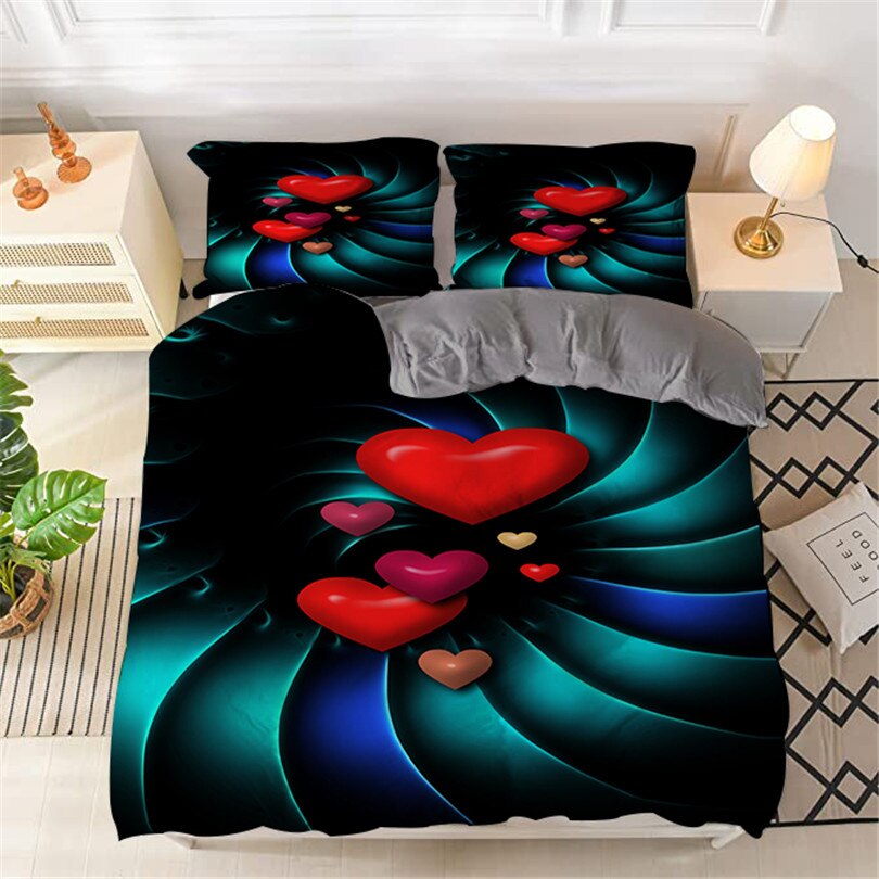 Rose Heart-Shaped Printed Duvet Cover Set Twin Queen King Valentine’S Day Bedding Sets Adult Teens Bedspread 220