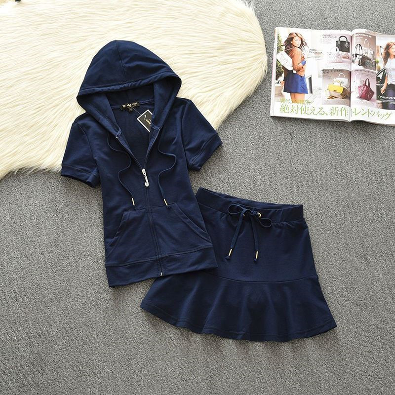 Women’s Summer Suit Women’s New Slim Slimming Korean Style Hooded Sweater Casual Skirt Two-Piece White alx