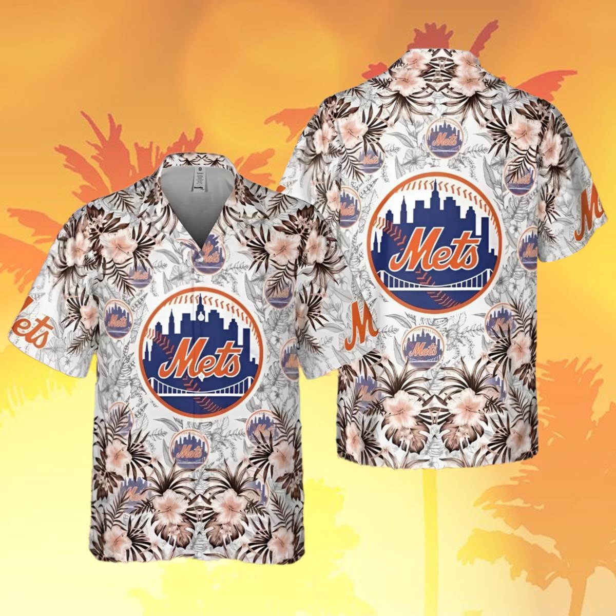Mets Hawaiian Shirt Tropical Sunset Floral