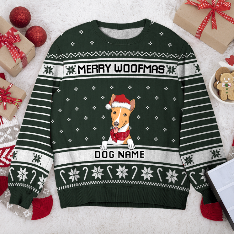 Basenji Merry Woofmas Personalized Sweater, Dog Ugly Christmas Sweater