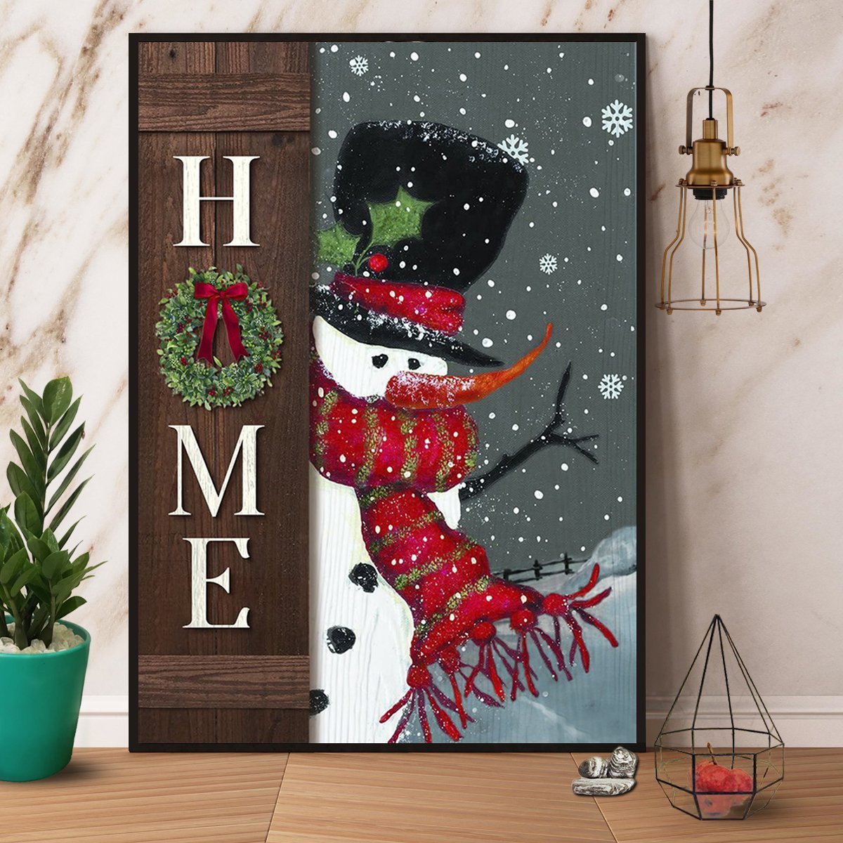 Snowman Behind Rustic Door Wall Art For Home Christmas Wreath Snow ...