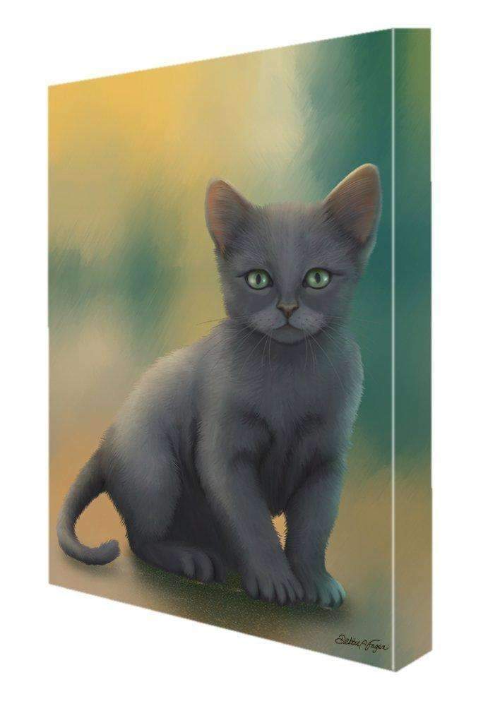 Russian Blue Kitten Cat Painting Printed On Canvas Wall Art Signed