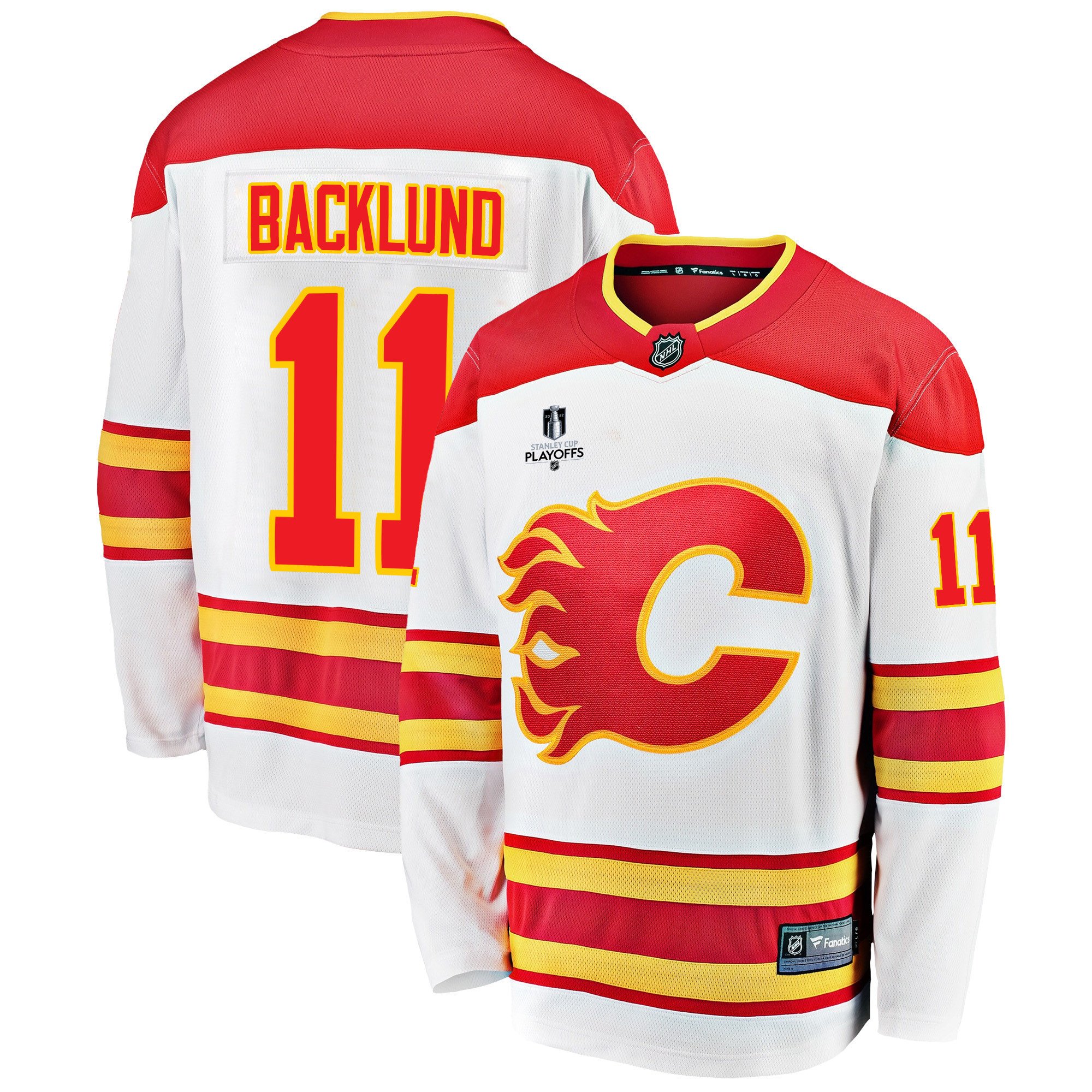 Calgary Flames Mikael Backlund 11 Away 2022 Stanley Cup Playoffs Breakaway Men Jersey – White