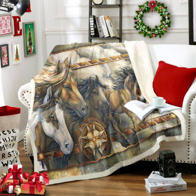 Horse Native American TT2811152TT Sherpa Fleece Blanket