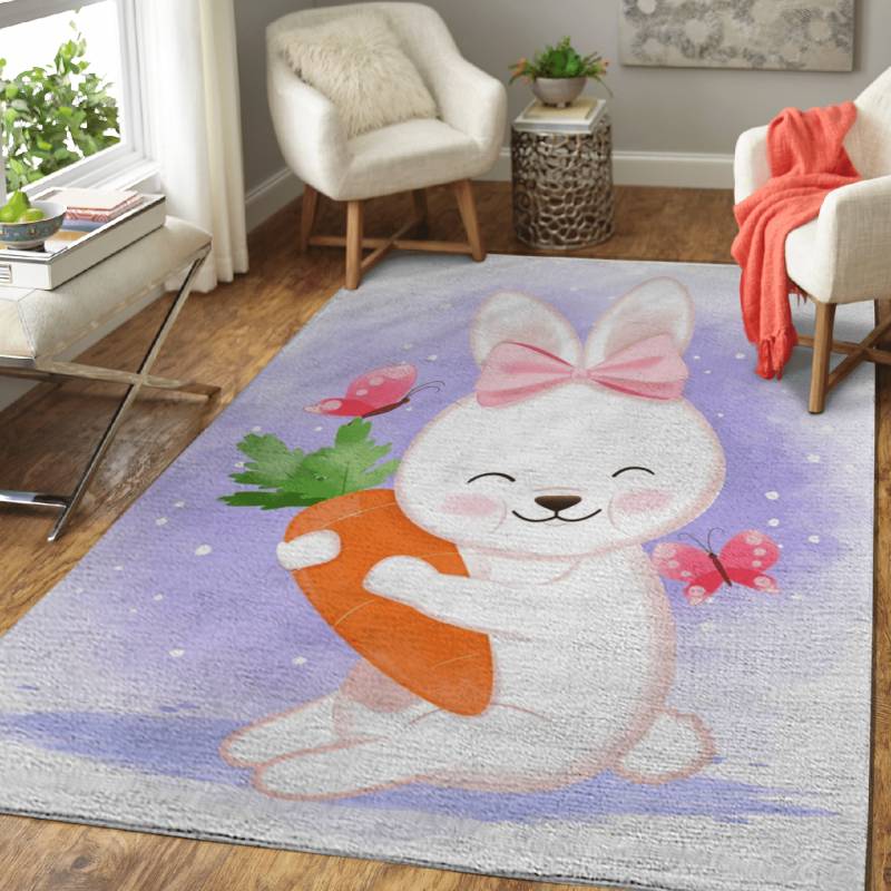 Baby rabbit with carrot – Cute Animals Area Rug Carpet