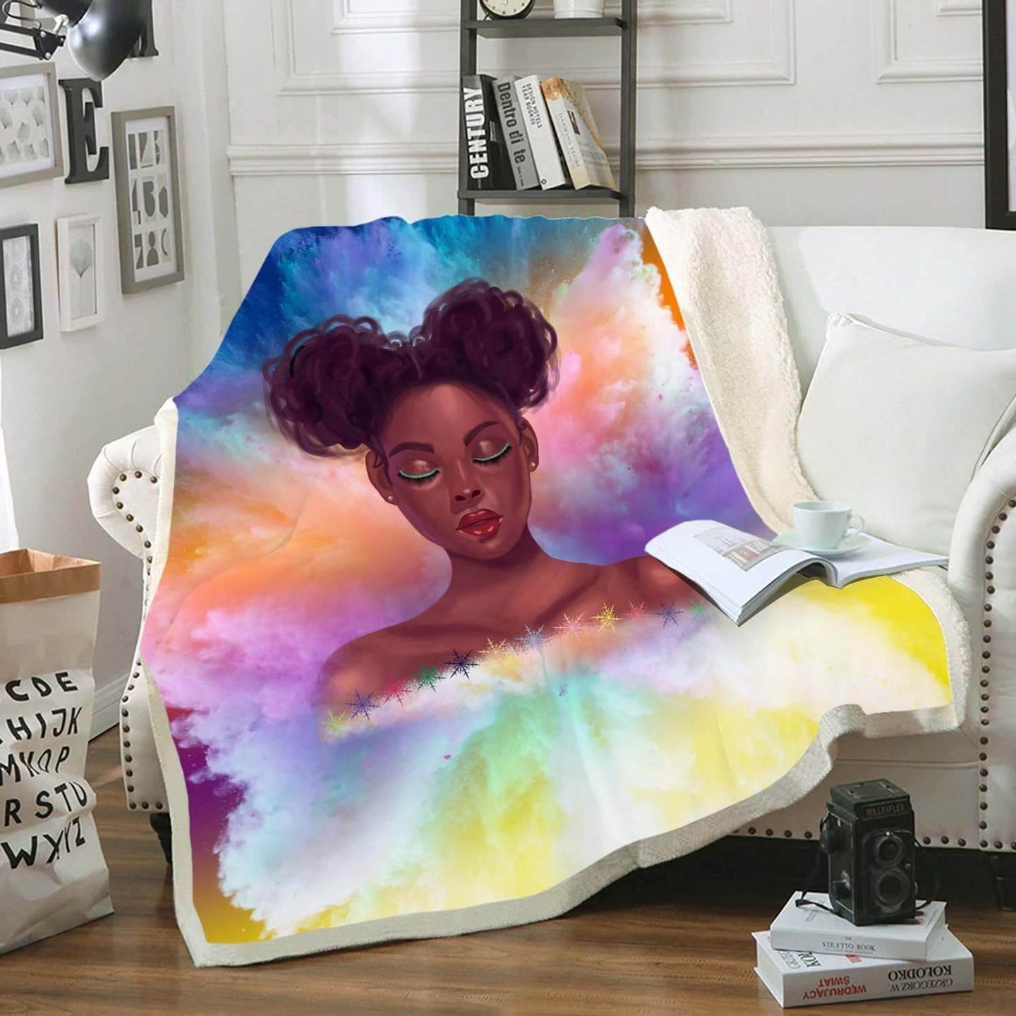 African American Blanket Black Girl Natural Hair Fleece Blanket Cute Curls Girl Fleece Blanket