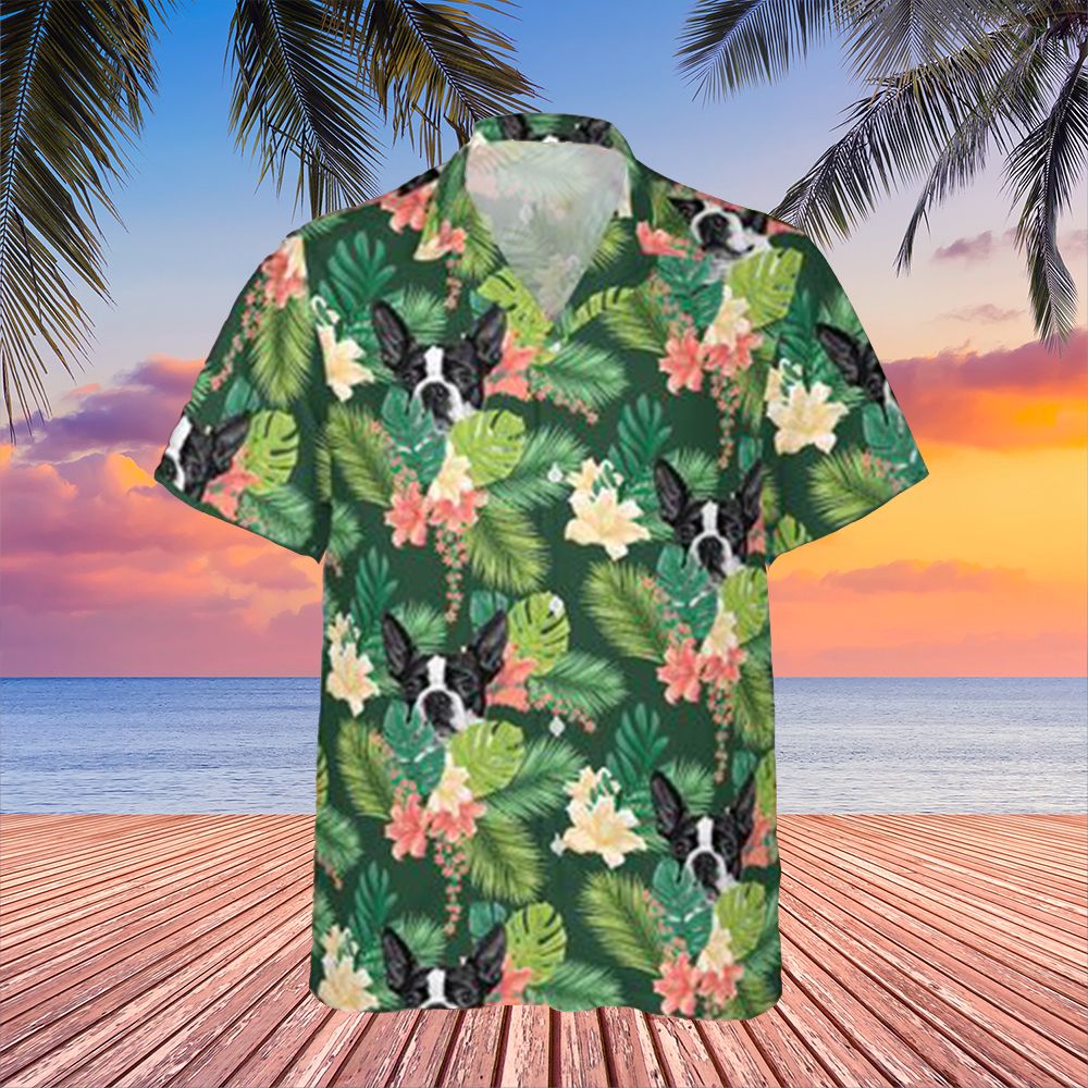 Boston Terrier Lily Flower Hawaii Shirt Tropical Dog Hawaii Button Up Ha79573