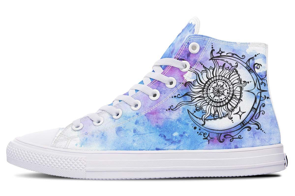 Watercolor Sun And Moon High Top Vans Shoes