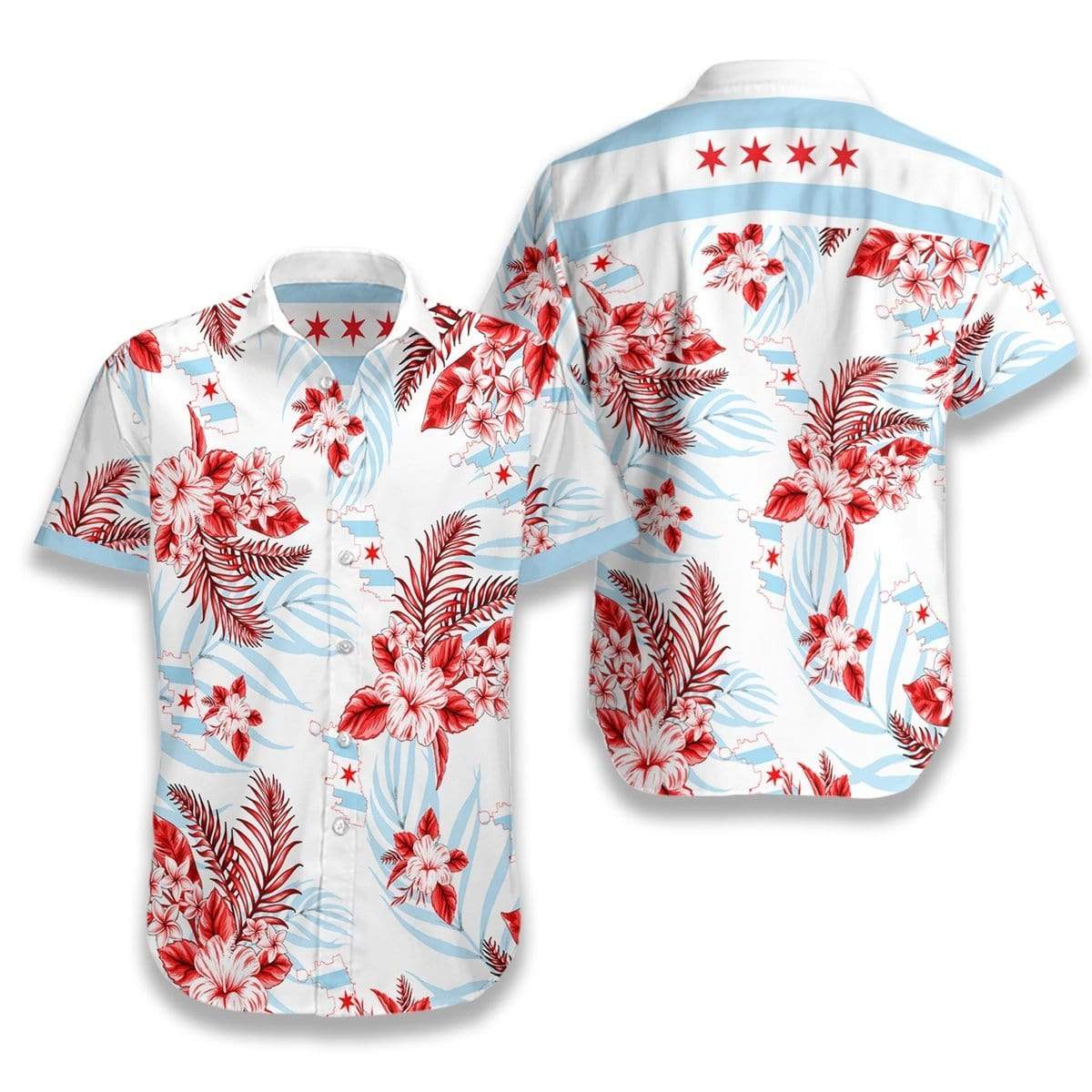 Chicago Proud Red Blue Tropical Unisex Hawaii Summer Beach Shirts Ha89590