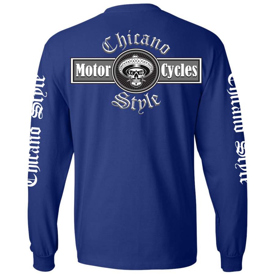 Chicano Style Motorcycles Blue Long Sleeve T-Shirt - Custom Merch ...