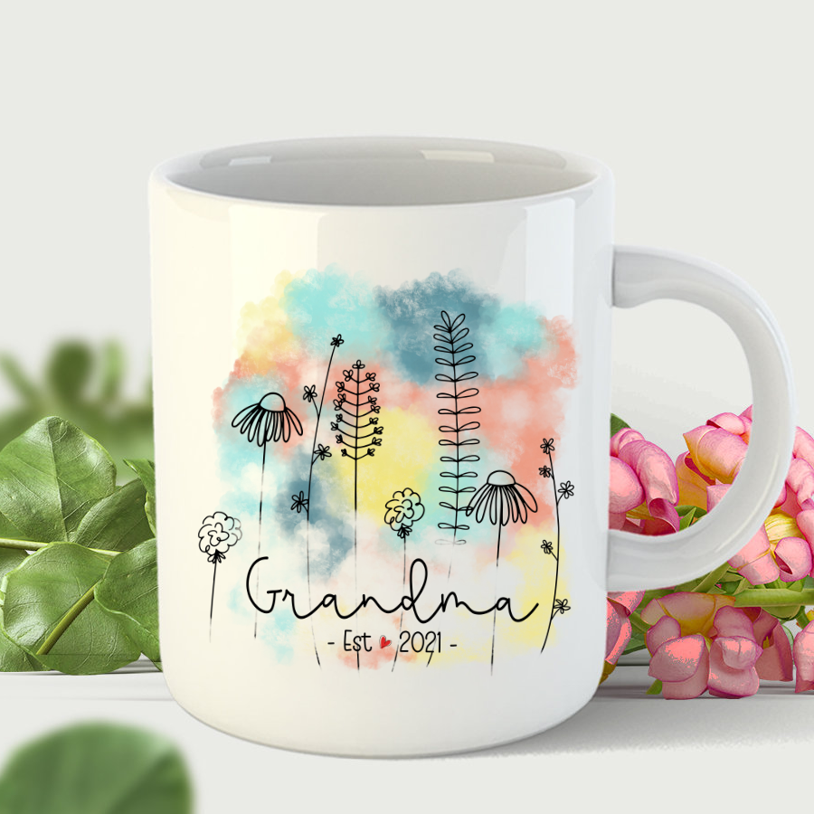 Personalized Grandma Est Flower Color Mug