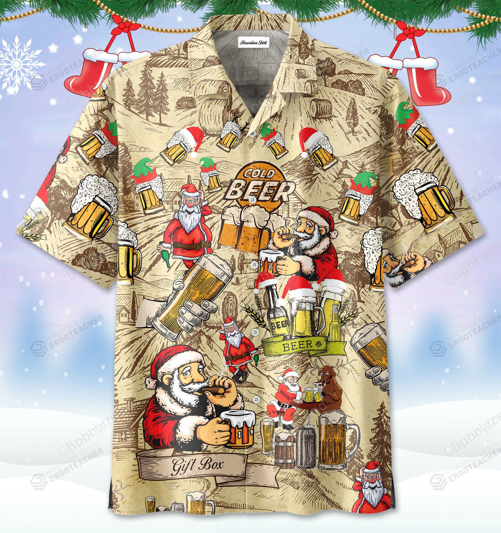 Christmas Drinking Beer With Santa Claus Hawaii Shirt Ha89097