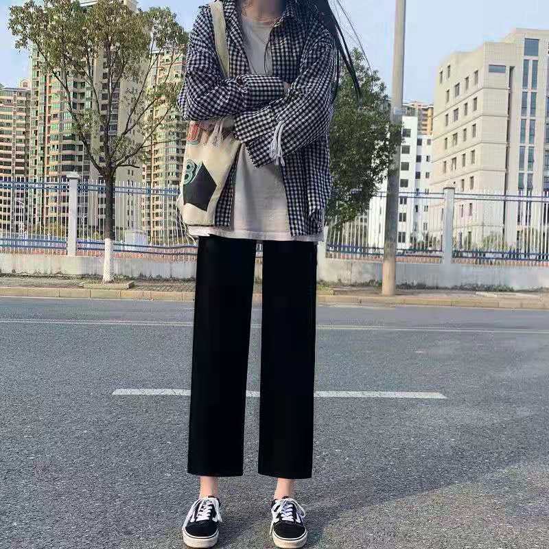 Women pants 2021 Retro Solid Color Wild Straight Wide Leg Pants Female Spring New Korean Fashion High Waist Casual Long Pants alx