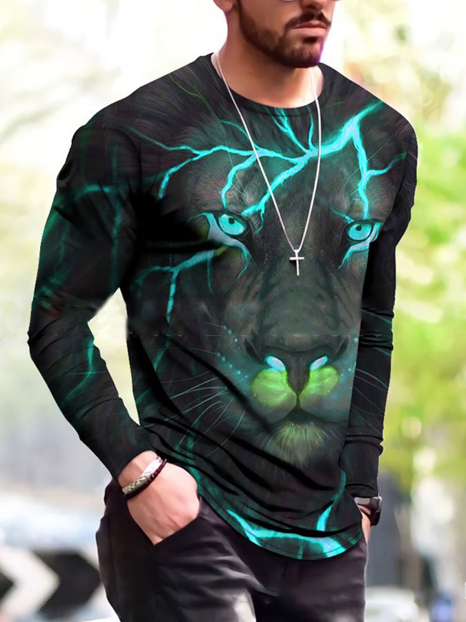 3D Lion Head Print Casual Men’S Tops