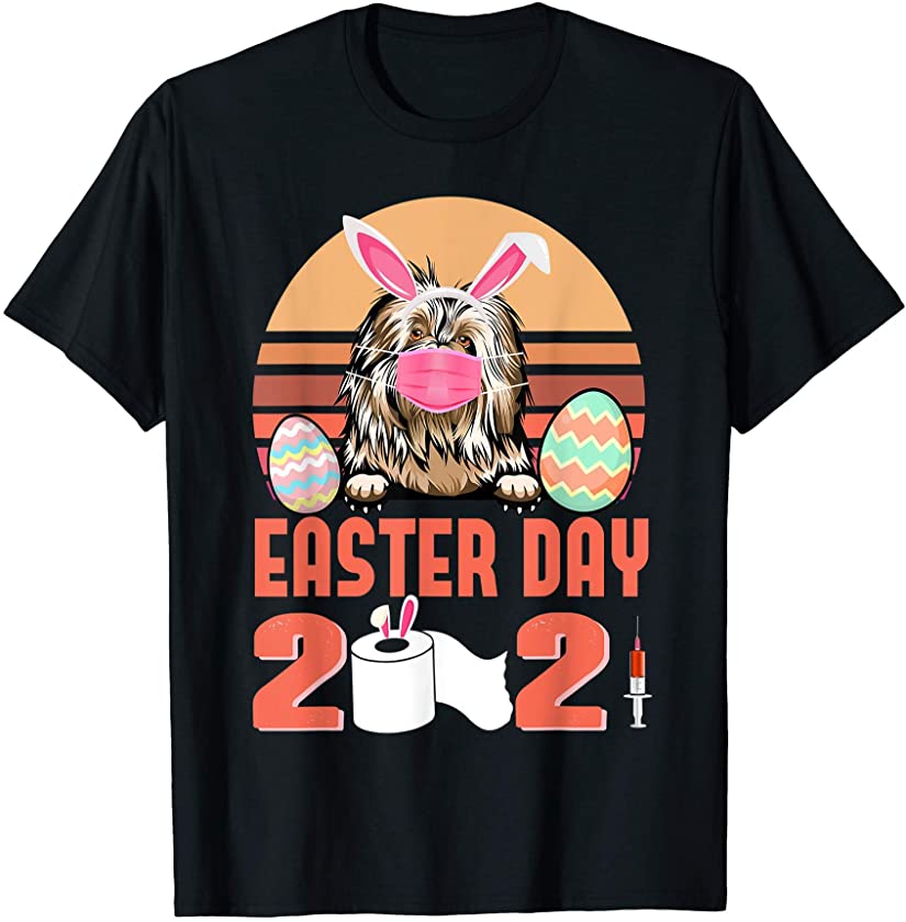 Old English Sheepdog Dog Face Mask Bunny Egg Easter Day 2021 T-Shirt