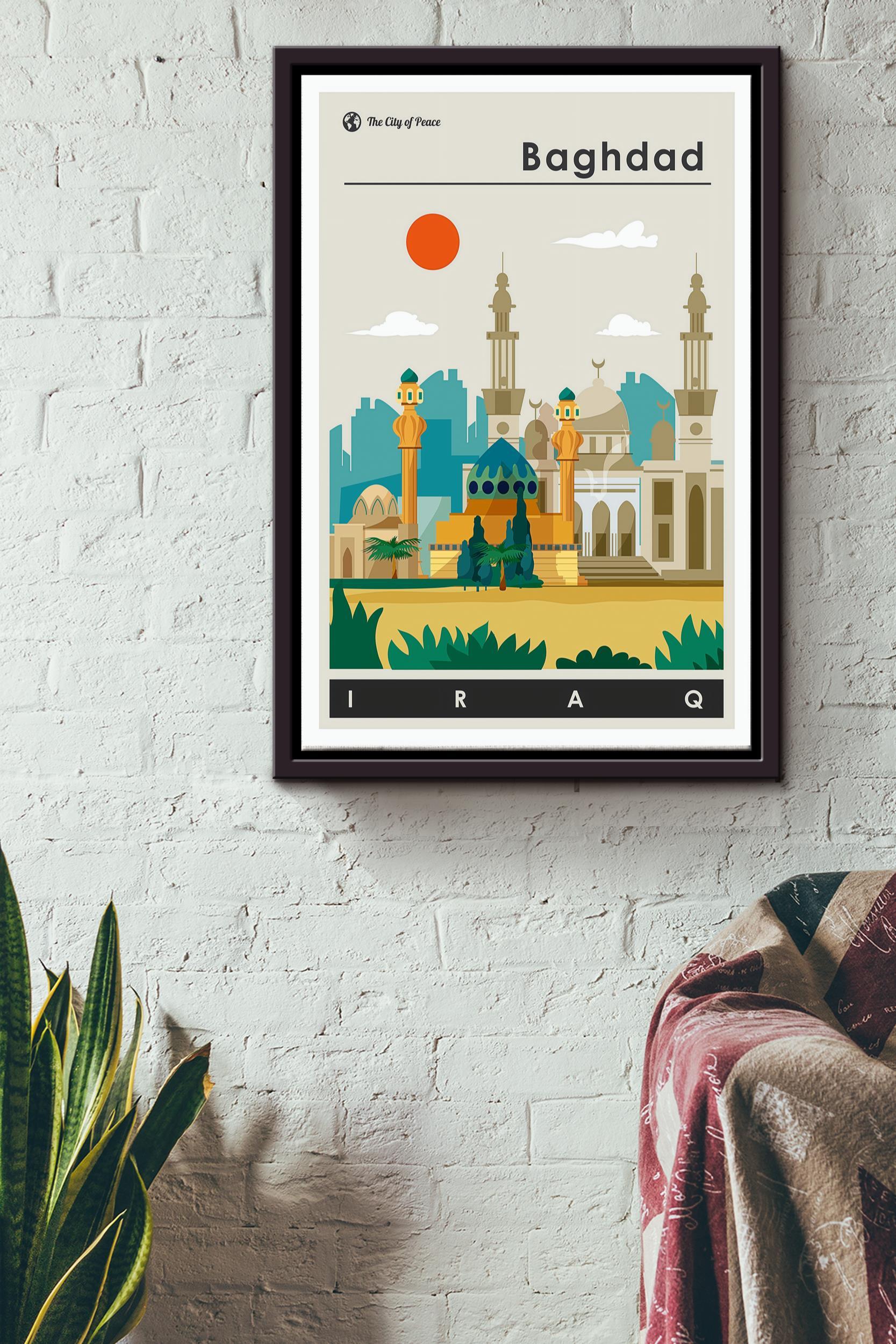 Baghdad Travel Print Poster – Traveling Knowledge Wall Art – Gift For Tourists Traveling Lover Iraqis Framed Matte Canvas