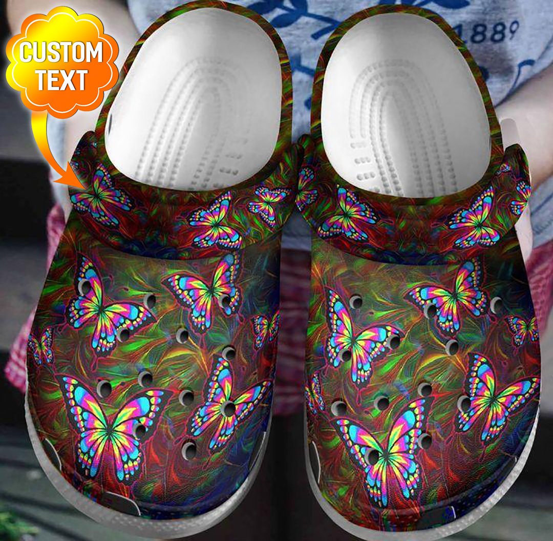 3D Butterflies Personalize Clog, Custom Name Text On Sandal Fashion Style For Women, Men, Kid