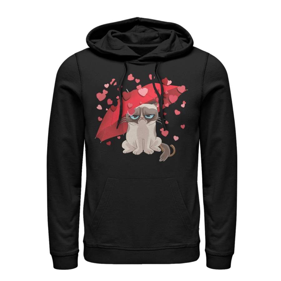 Grumpy Cat Men’s Raining Hearts  Lightweight Hoodie Black