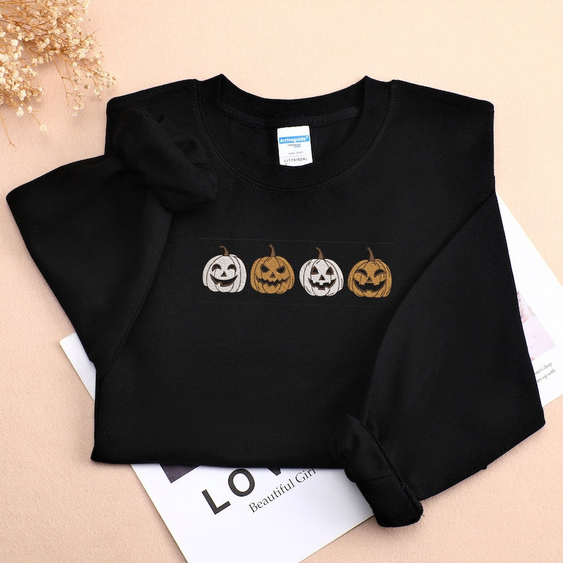 Pumpkins Halloween Embroidered Sweatshirt 2D Crewneck Sweatshirt All Over Print Sweatshirt For Women Sweatshirt For Men Sws3418