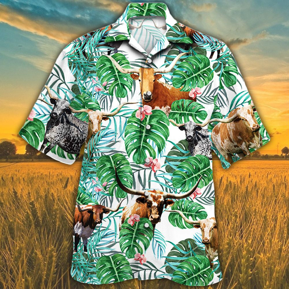 Tx Longhorn Cattle Lovers Tropical Plant Hawaii Cow Hawaii Shirt For Men Women Ha24683