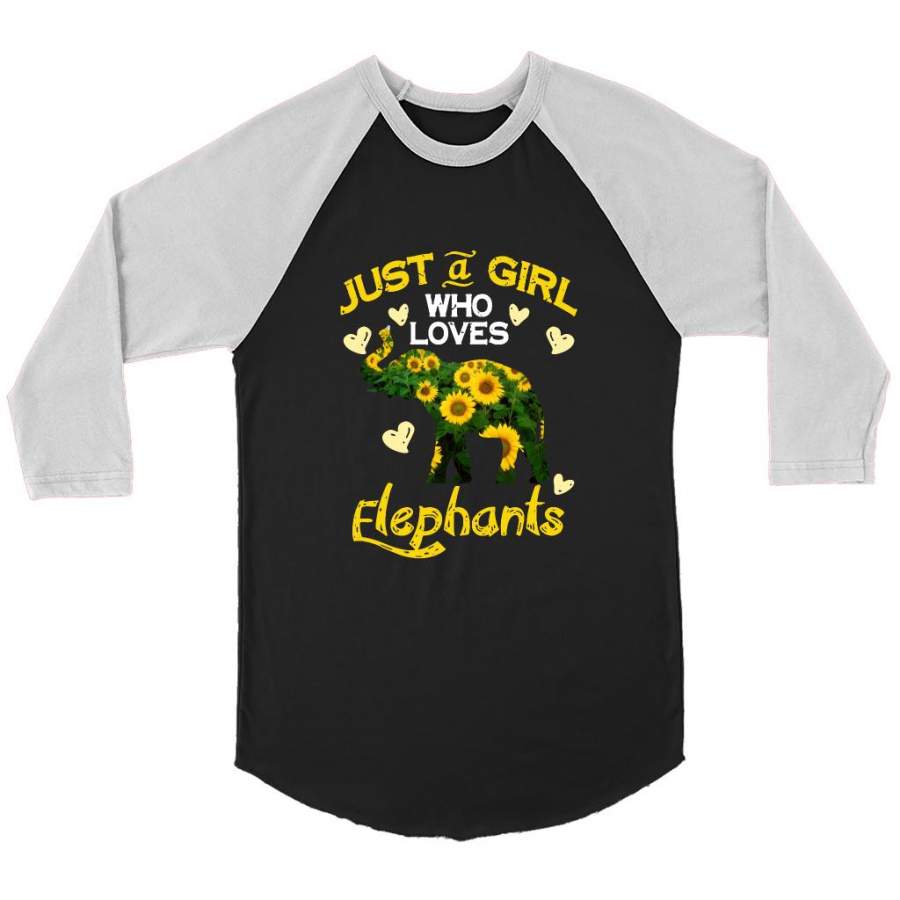 Just A Girl Who Loves Elephants, Floral Design – Canvas 3/4 Raglan Shirt