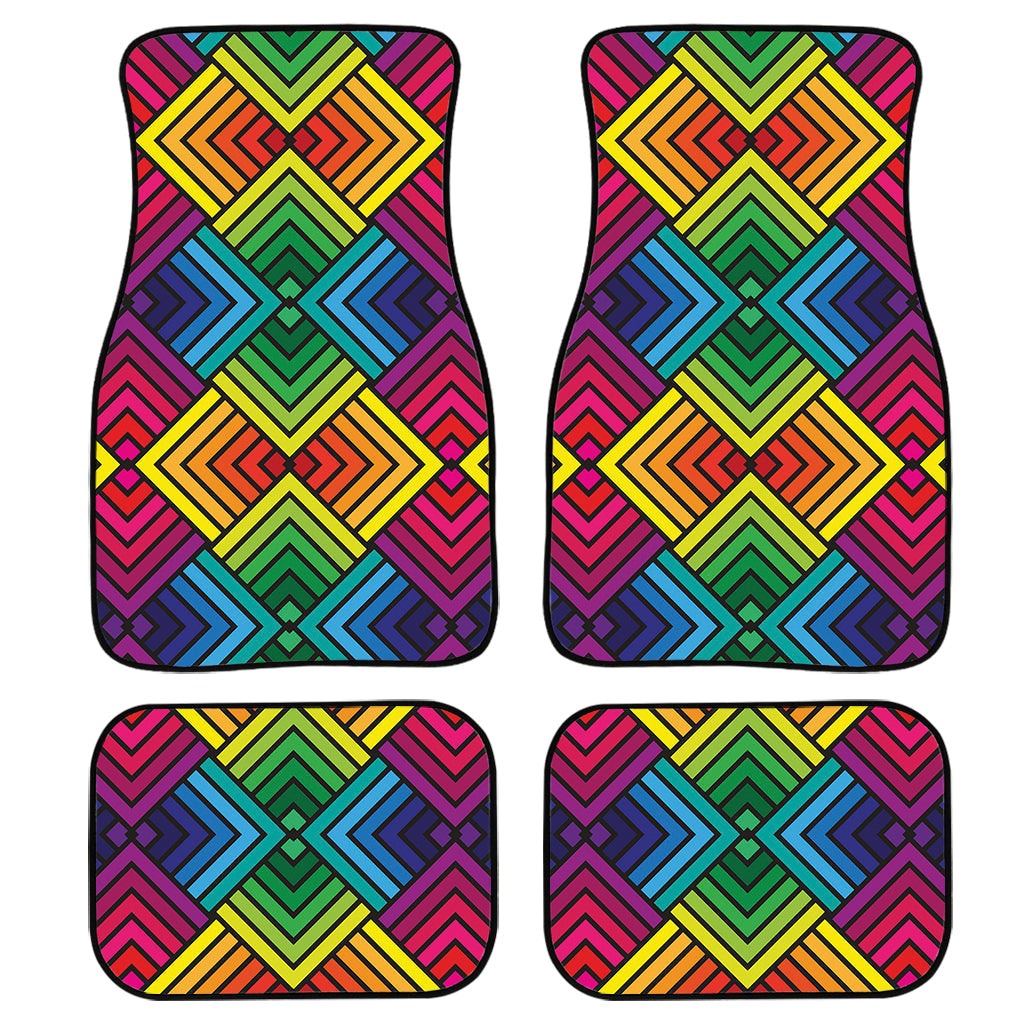 Geometric Rainbow Pattern Print Front And Back Car Floor Mats, Front Car Mat