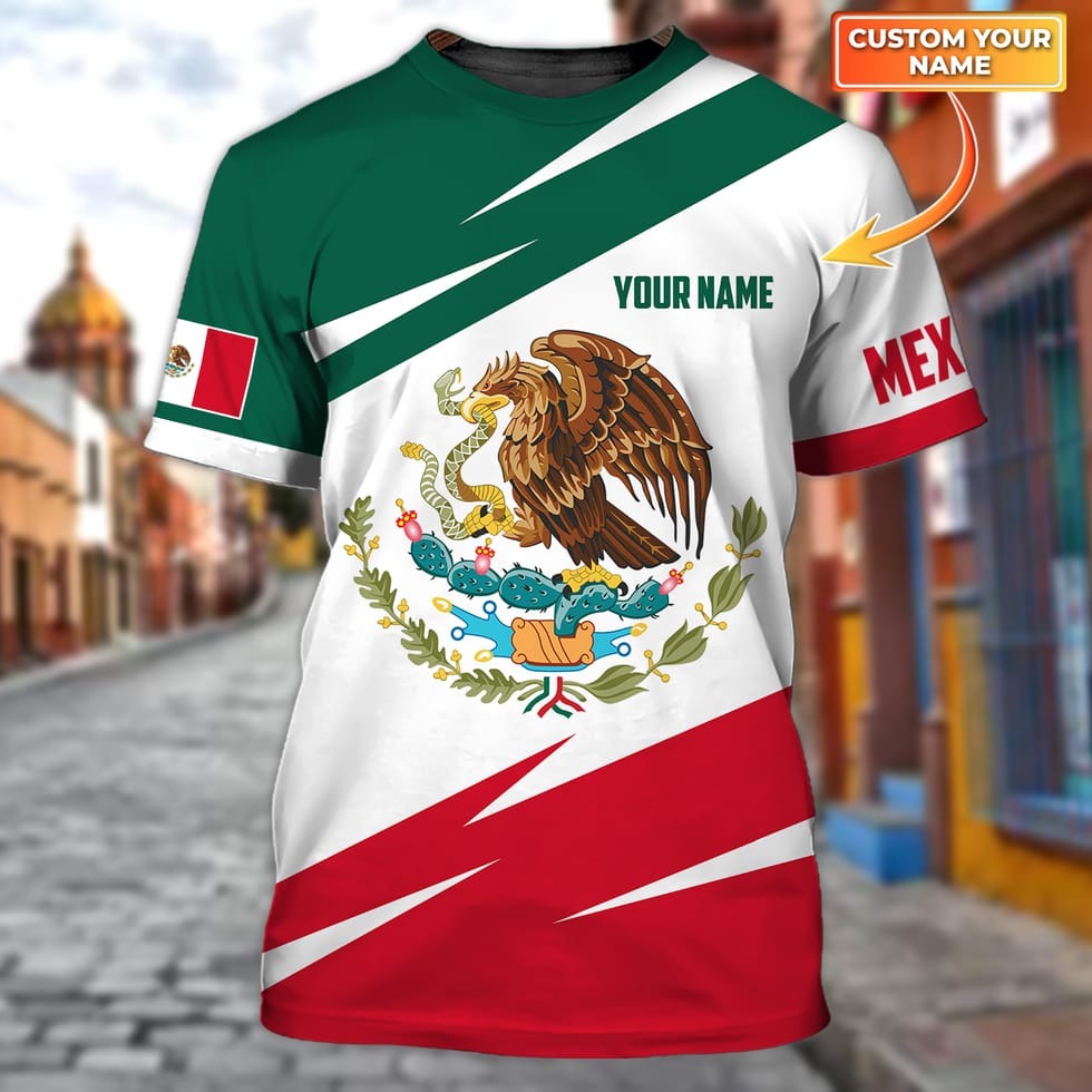 Custom With Name Mexico Golden Eagle All Over Print Tshirt 3D Tshirt, Mexican Shirt