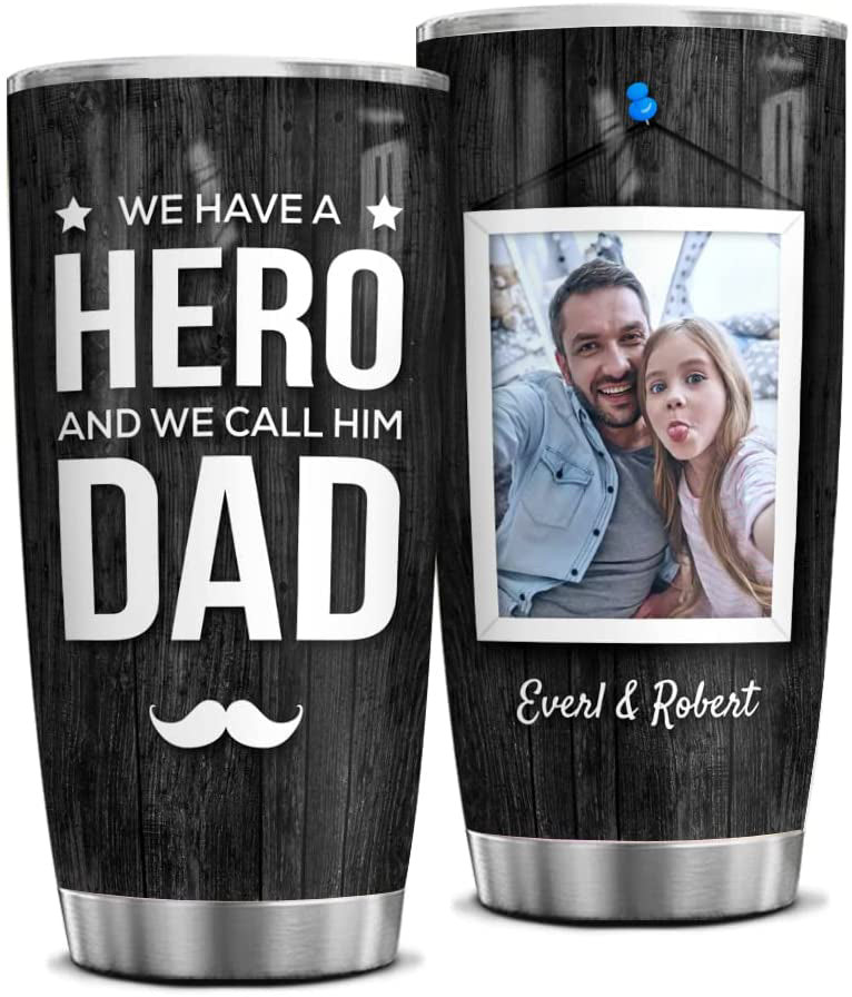 Personalized Dad Tumbler Cup With Lids Custom Photo Name 20Oz 30Oz Double Wall Vacuum Insulated Tumblers Coffee Travel Mug Dads Daddy Fathers Birthday Christmas Gifts From Daughter